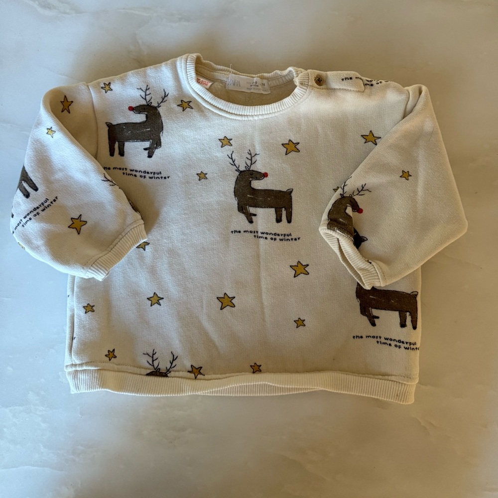 Zara| Kids Reindeer Print Cream Sweatshirt